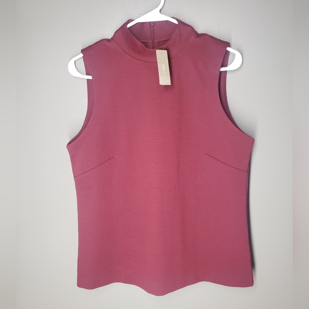 JCrew 365 Womens Nwot Mock Neck Sleeveless Top Size Medium Burgundy  2018 K2177